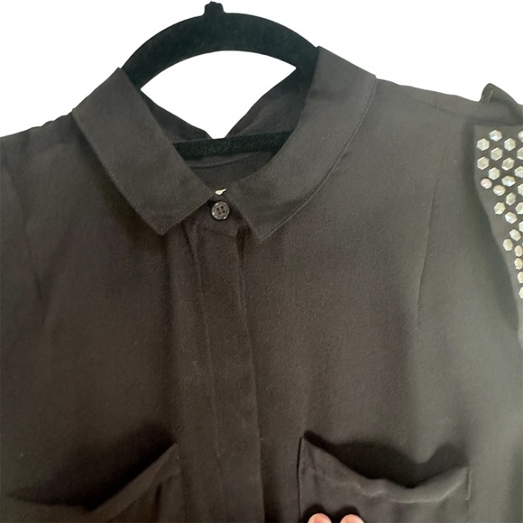 UO Silence + Fade Black Button Down See Through Tank Studded shoulders in Small - Picture 4 of 9